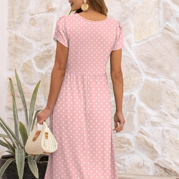 Women's Summer Short Sleeve A-Line Midi Dresses Casual Floral T-Shirt Dresses Fl - Picture 3 of 6